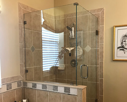 Sandblasted glass shower door